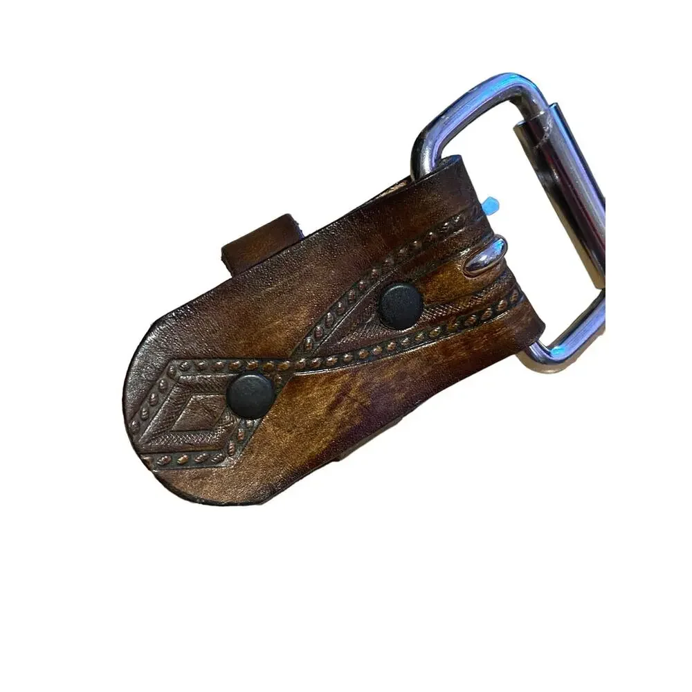 F & L Classic Top Grain Leather Men's Belt 42 Wide Browns Engraved Design